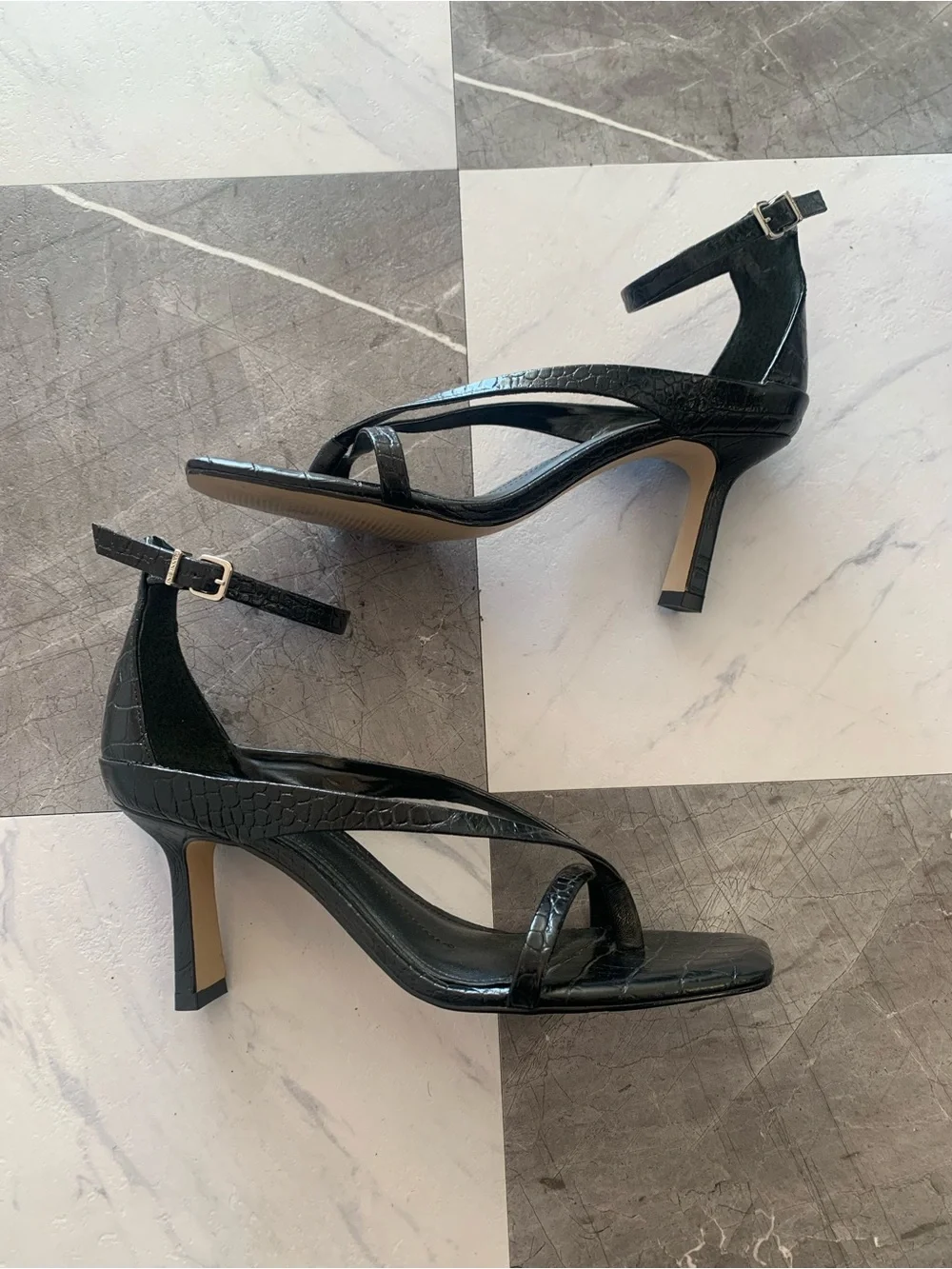 Gianni Bini Black Croc-Embossed Strappy Heels